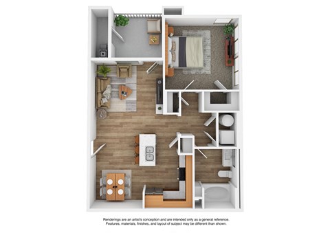 Floor plan for 1 bed, 1 bath, 779 sqft